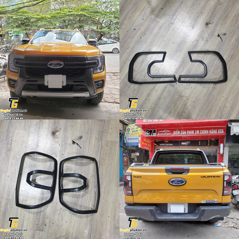 Bộ ốp trang trí viền đèn Ford Ranger 2023 nhựa ABS đen dùng cho bản XLT, Wildtrak, Raptor