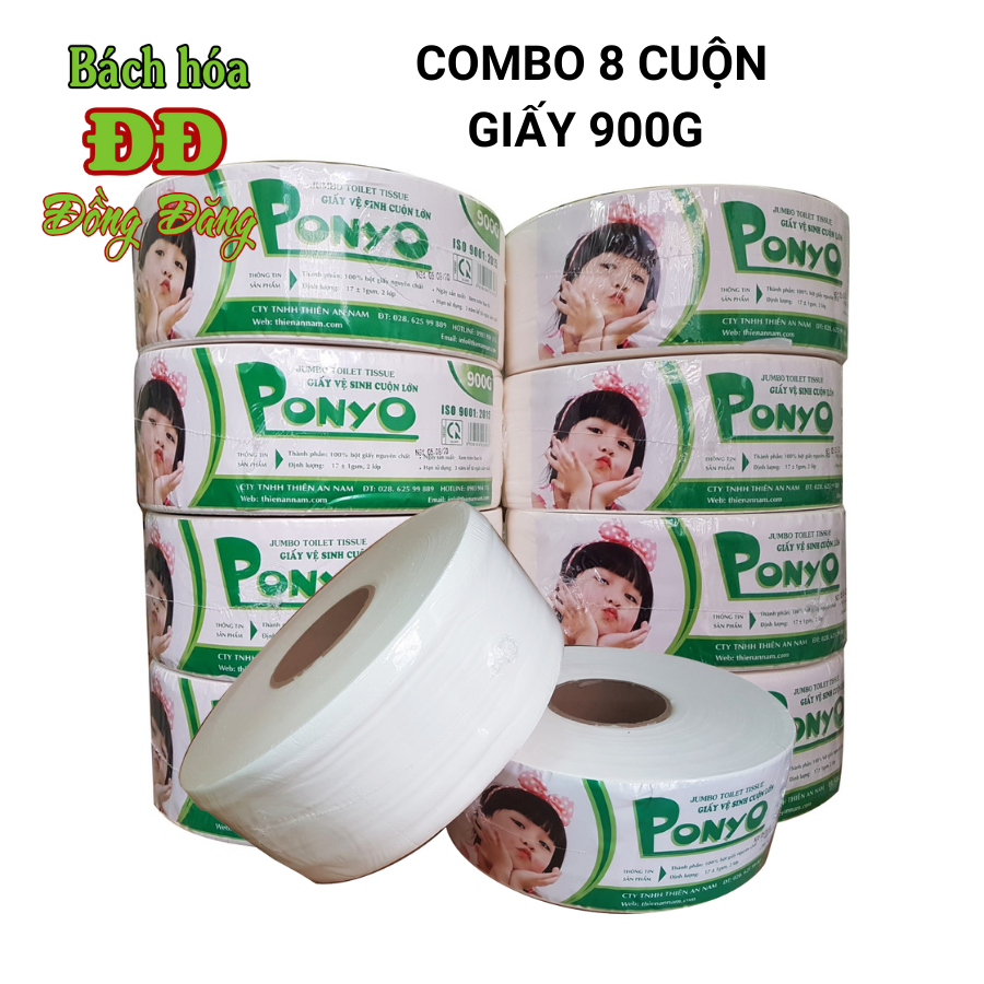Combo (8 cuộn) giấy vệ sinh lớn 900g PONYO
