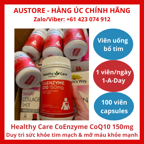 [Bill Úc, Date mới] Healthy Care CoEnzyme CoQ10 150mg 100 Capsules - Viên uống bổ tim Healthy Care CoQ10 giúp duy trì sức khỏe tim mạch & mỡ máu khỏe