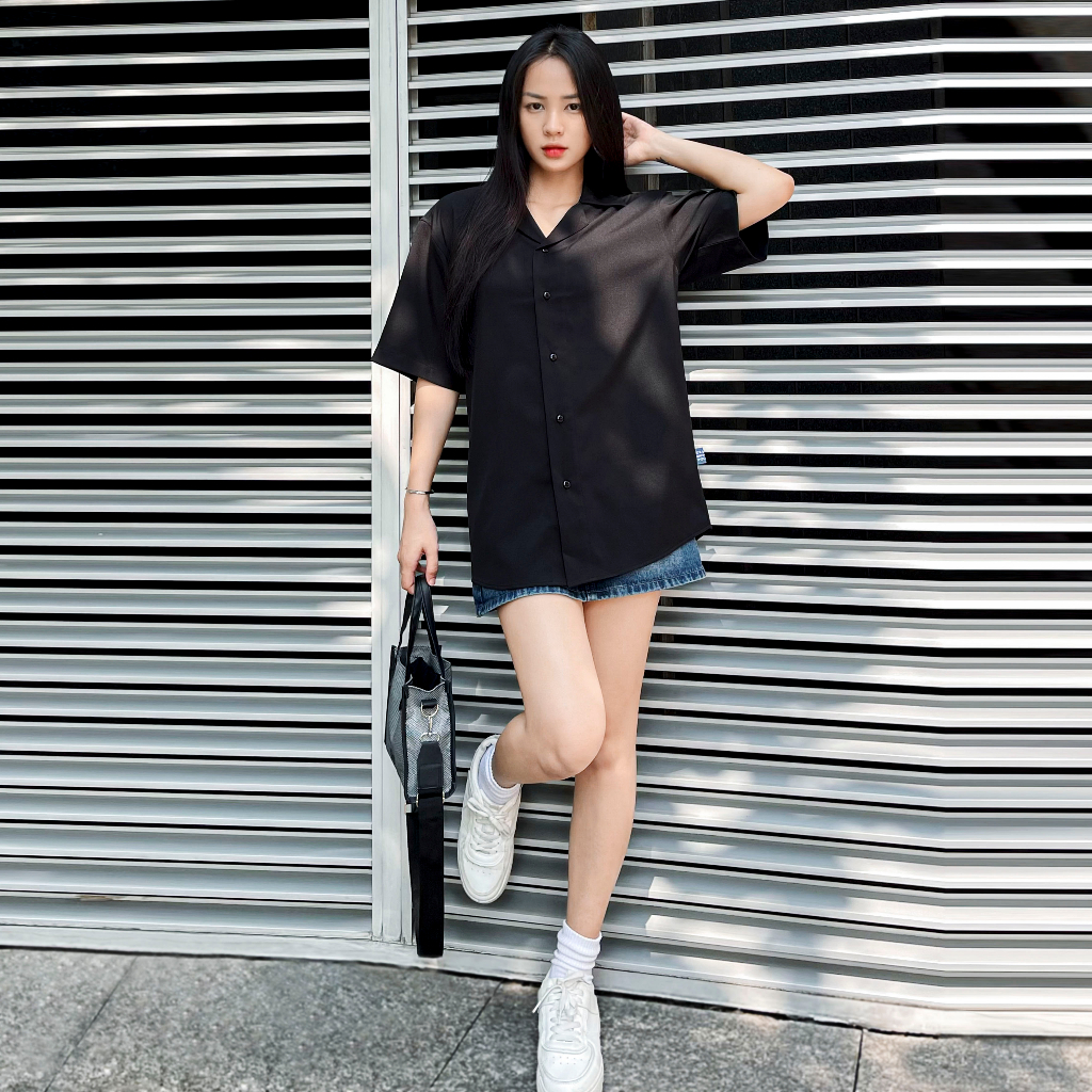 Áo sơ mi Vergency nam nữ Simple/ Black, white, stone green, gray, pink, begei, baby blue, cream, violet, mint