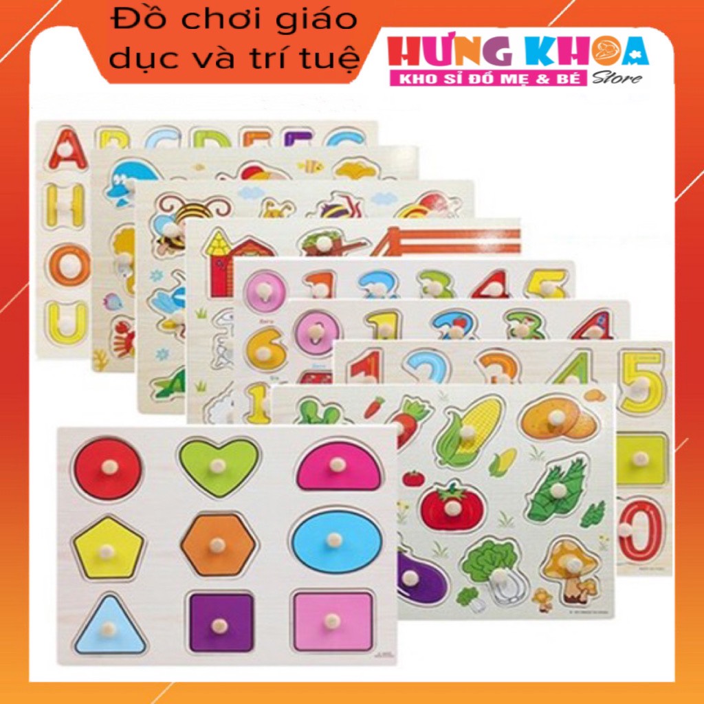 [Rẻ vô địch] Bảng Núm Gỗ Xếp Hình Nhiều Chủ Đề Cho Bé