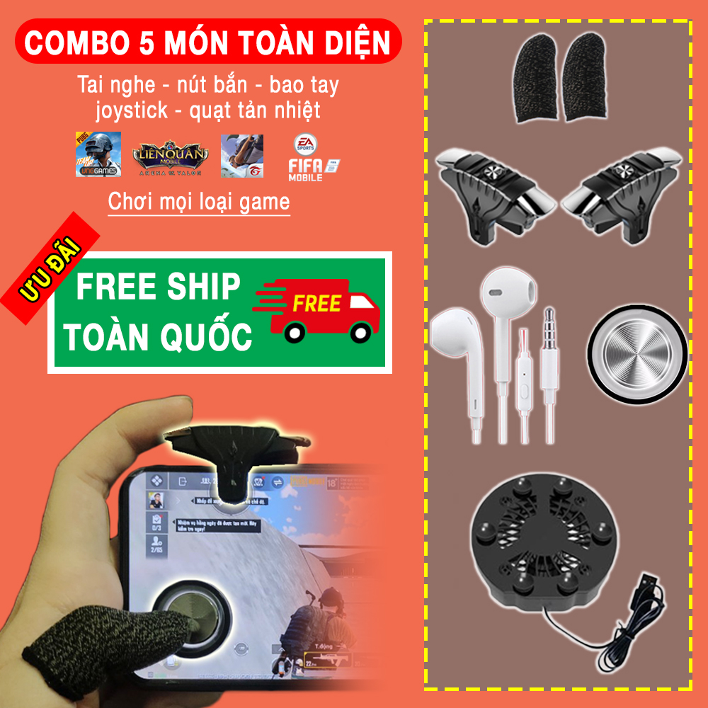 [Combo] Bộ phu kiện chơi game mobile Pugb Free Fire chuyên dụng nút bắn 2 đầu tượng kỵ binh lẫy khóa 2021 phù hợp với dòng máy dày và mỏng, bao tay chơi game chống trơn, trượt tối ưu hóa thao tác