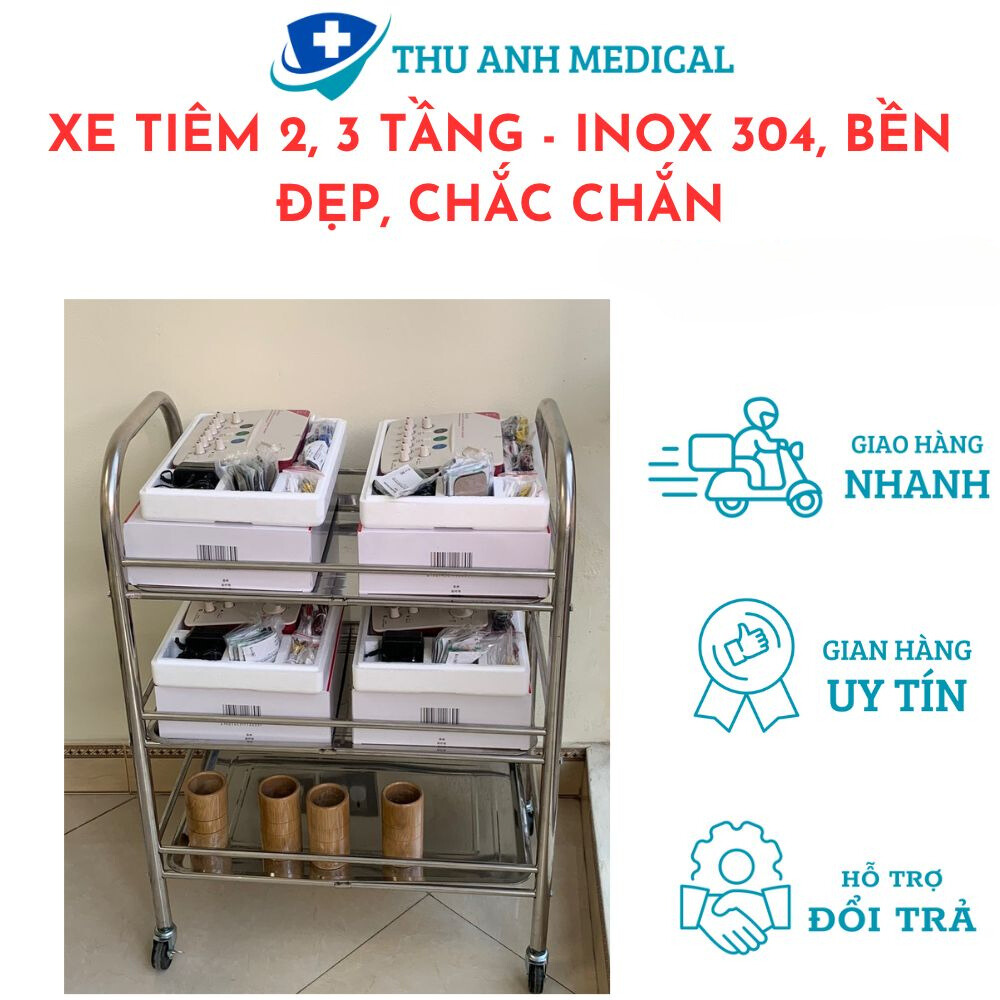 Xe tiêm đẩy inox 2 tầng, 3 tầng - thiết bị phòng khám