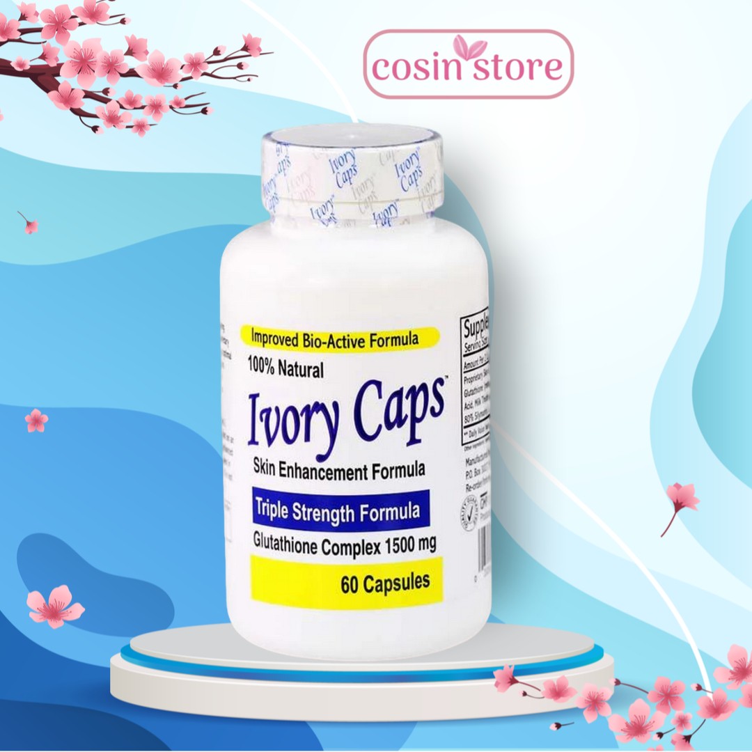Viên uống Ivory Caps Glutathione Skin Enhancement Formula 60 viên - hỗ trợ trắng da giảm nám, tàn nhang Triple Strength Formula Glutathione Complex 1500 mg - Cosin Store