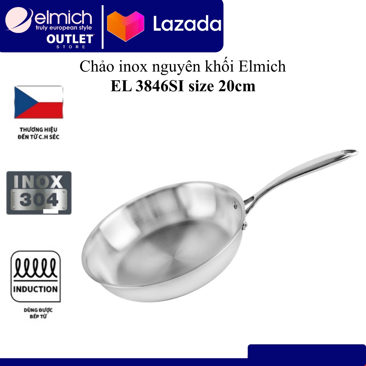 Chảo INOX liền khối Elmich ( Size 20, 26, 28cm)
