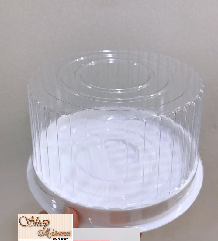 Bộ 50 hộp nhựa tròn đựng bánh bông lan H24 đường kính lọt lòng 14cm cao 8cm
