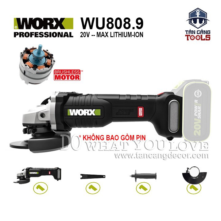 Body máy mài góc 100 mm dùng pin 20v worx wu808.9