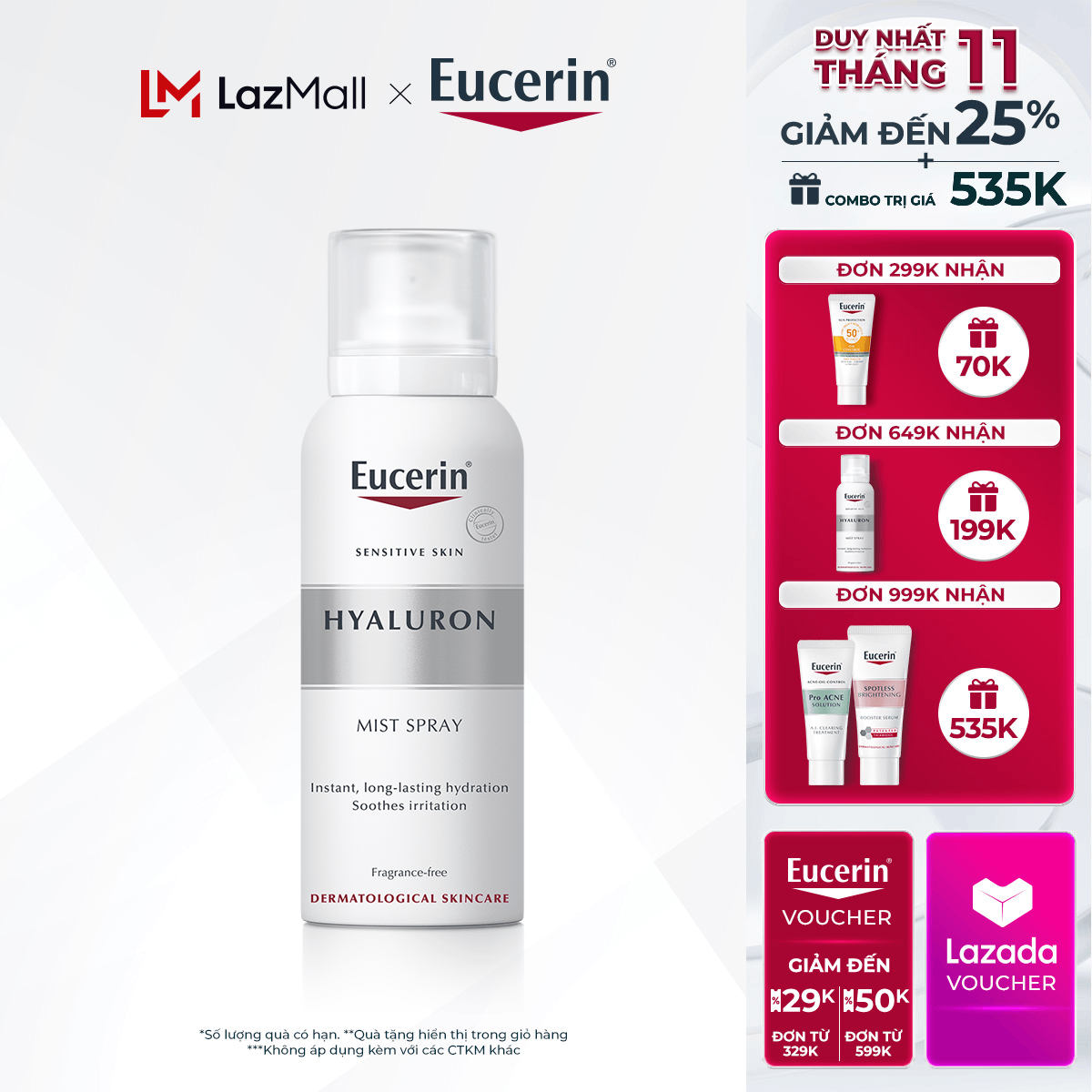 Xịt khoáng dưỡng ẩm giúp giảm nếp nhăn Eucerin Hyaluron Mist Spray 50ml