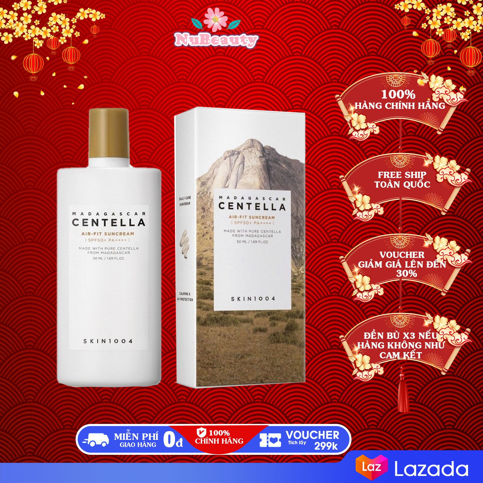 [4.4 Hoàn tiền 15%] "CHÍNH HÃNG" Kem Chống Nắng Nâng Tông Da, Lành Tính Chiết Xuất Rau Má Skin1004 Madagascar Centella Air-Fit Suncream SPF50+/PA++++ 50ml