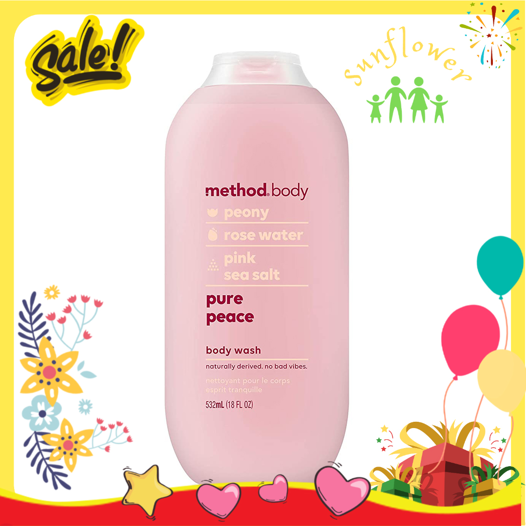 Sữa tắm dưỡng ẩm Method Body màu hồng Pure Peace hương hoa hồng 532ml của Úc