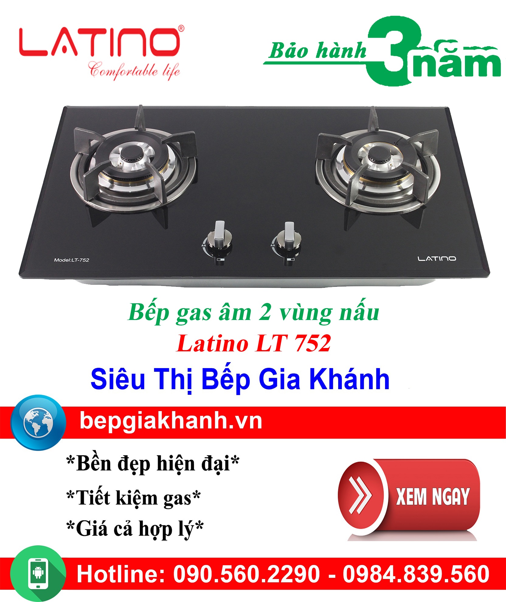 Bếp gas âm Latino LT 752, bếp gas, bếp gas đôi, bếp gas đơn, bếp gas âm, bếp ga, bếp ga đôi, bếp ga đơn, bếp ga âm, bep ga, bep gas