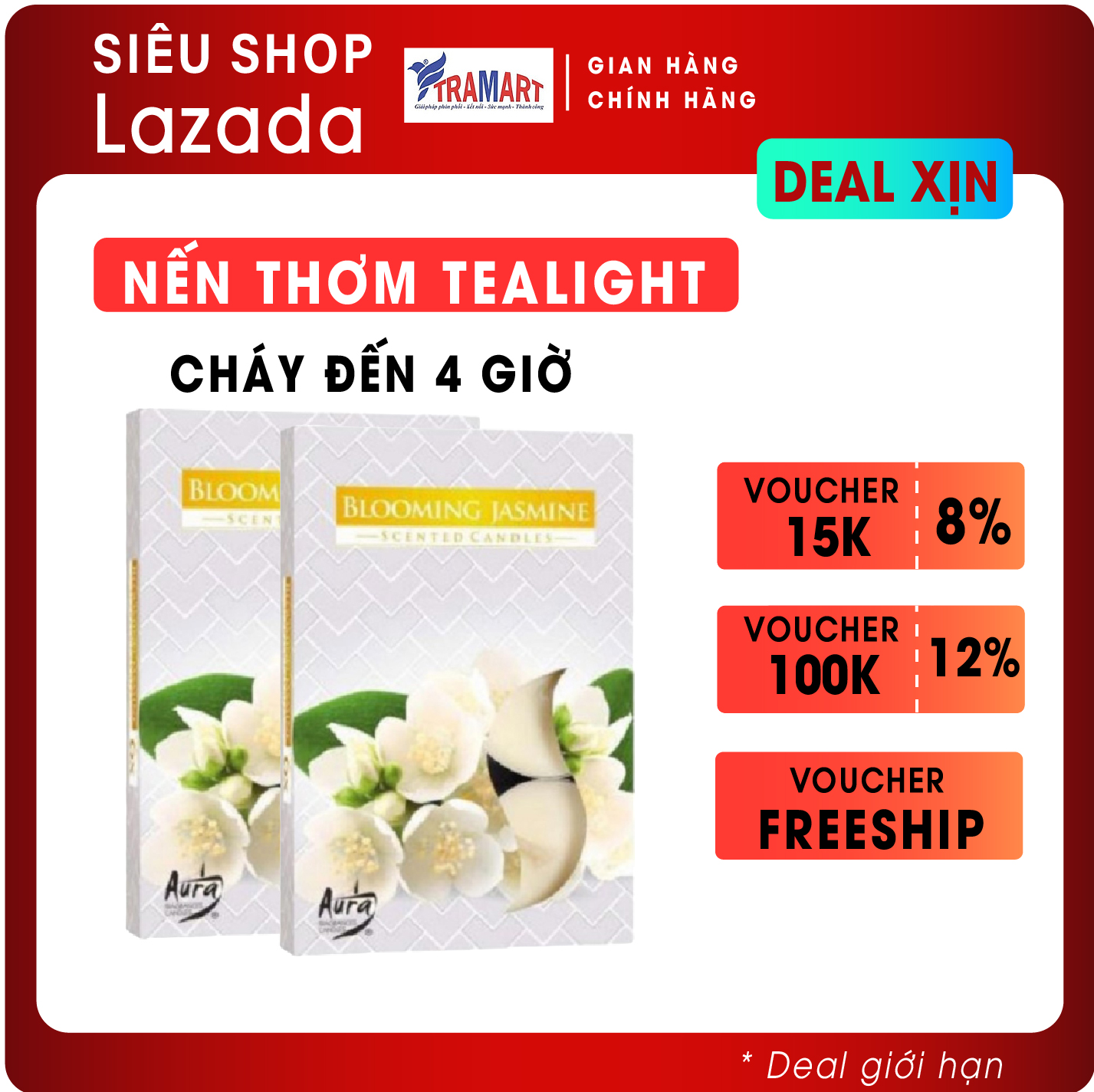 Bộ 5 hộp 30 nến tealight thơm blomming jasmine bartek candles ftramart ftm-bat0672