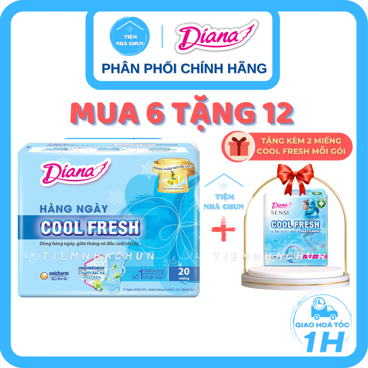 Che tên sp - lốc 6 gói 20 miếng bvs hàng ngày cool - băng vệ sinh hàng ngày diana sensi cool fresh - nhi.tnl / tiệm nhà chun