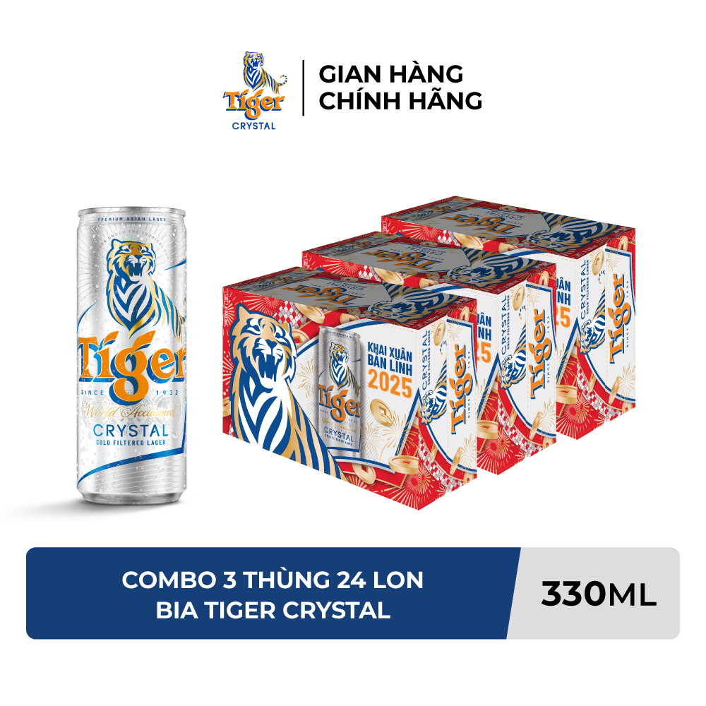 Combo 3 Thùng 24 lon bia Tiger Crystal 330ml/lon - Bao Bì Xuân