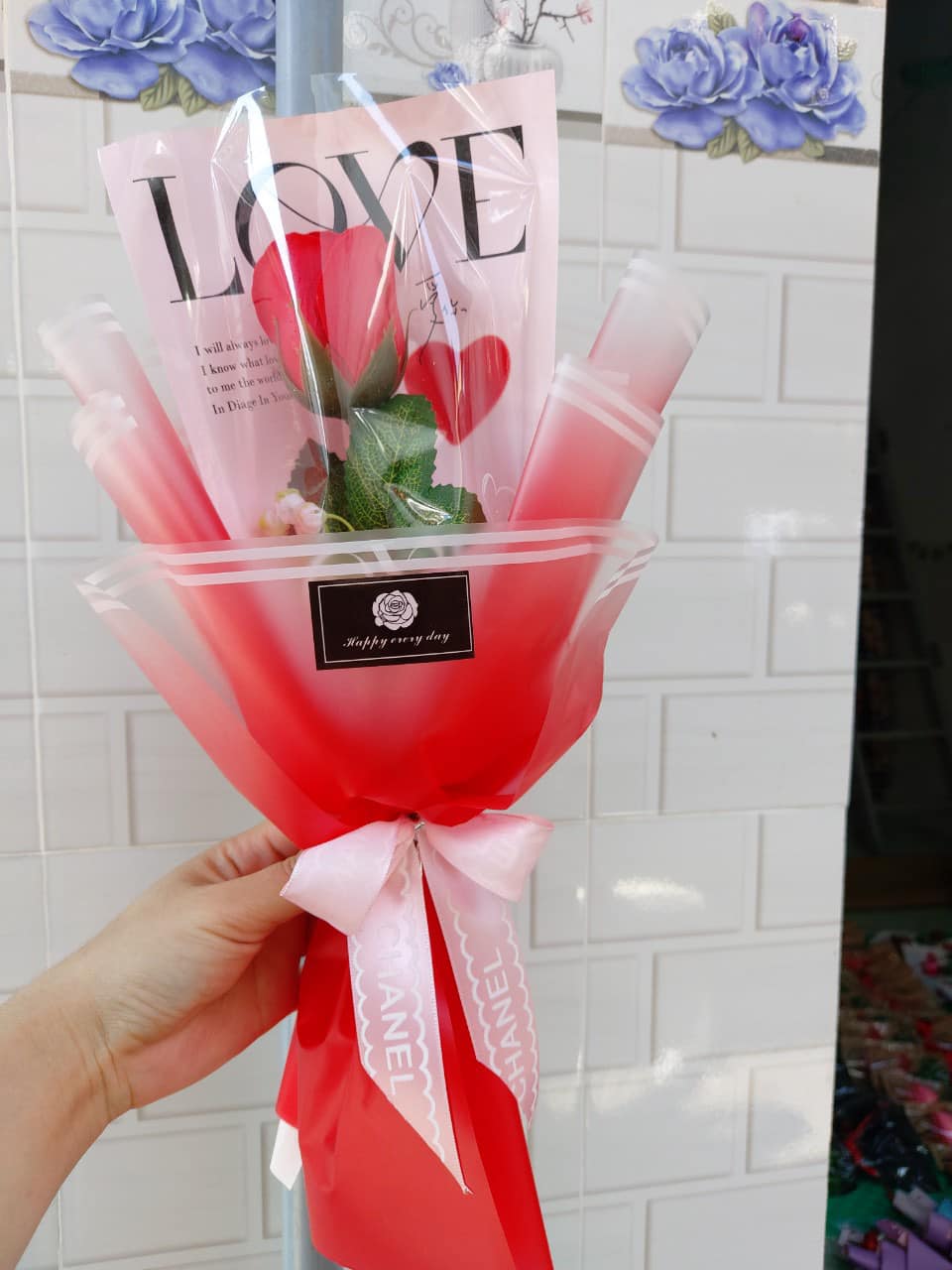 Bó 1 bông hoa sáp và hoa nhũ giá rẻ