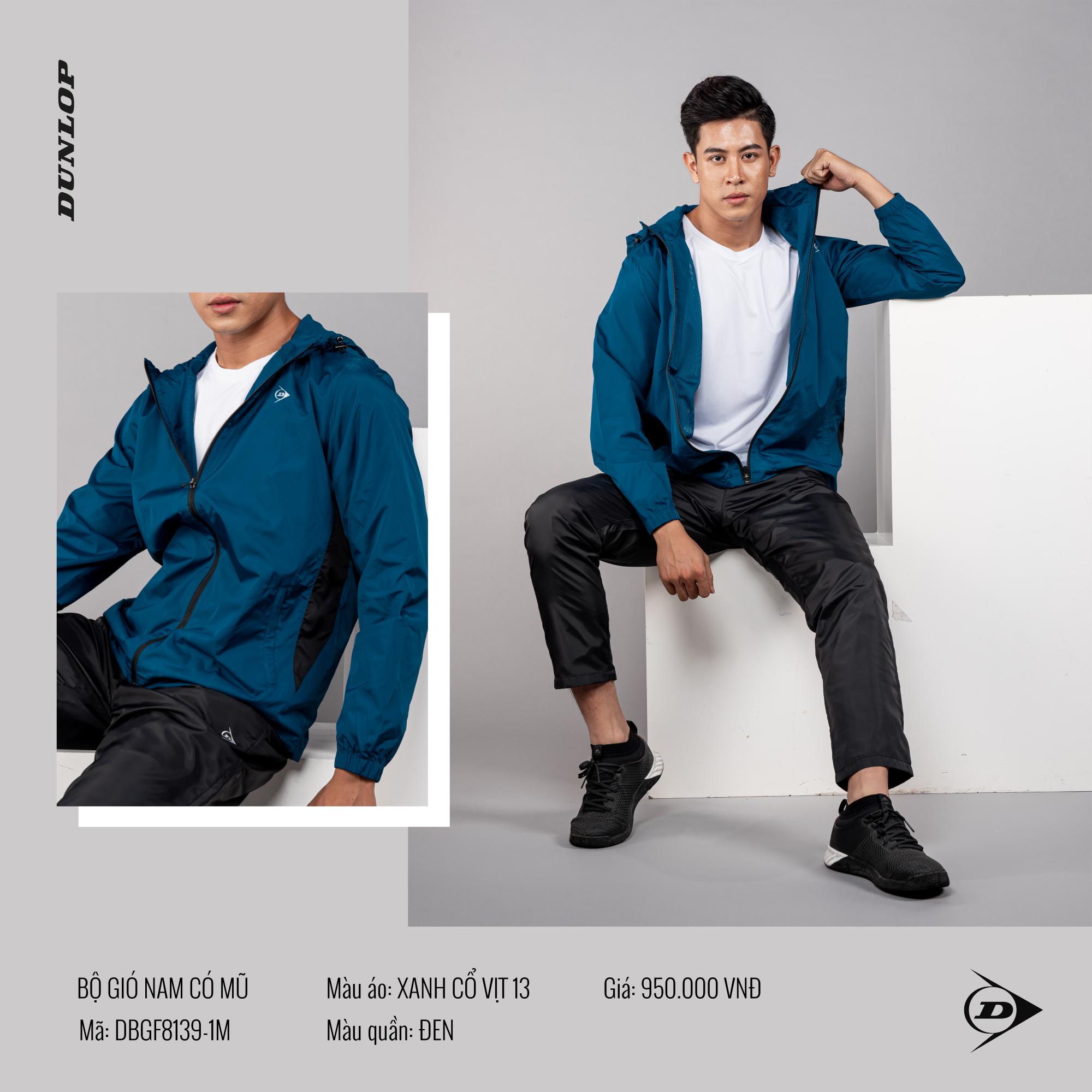 Bộ gió thể thao nam dunlop màu xanh cổ vịt dbgf8139-1m
