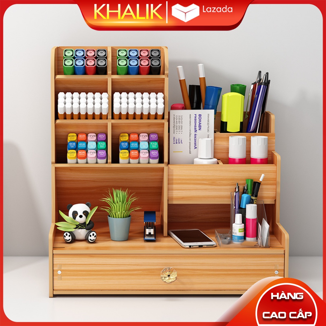 [FREESHIP] Tủ Kệ gỗ đựng bút văn phòng phẩm có ngăn kéo B17 để bàn - Kệ Văn phòng phẩm Khalik