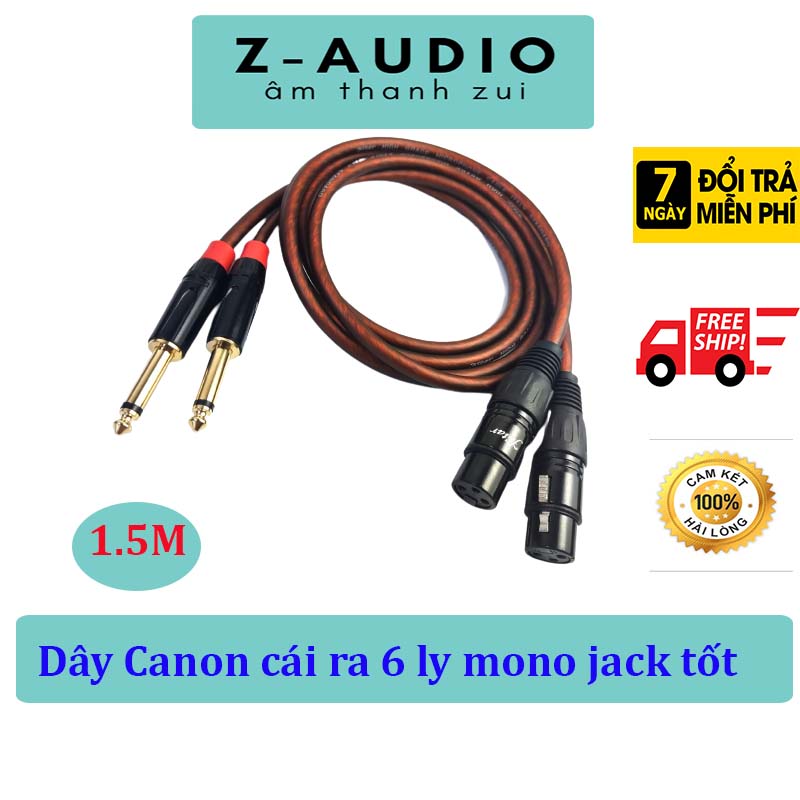 Cặp Dây Canon ra 6 ly 2M, 1 đầu canon cái ra đầu 6 ly mono dây lõi đồng mềm dẻo jack chân đồng mạ vàng cao cấp