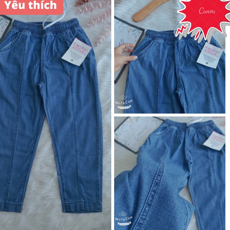 Quần jean baggy quàn bò giấy lưng thun xăn lai dáng lỡ vải mềm