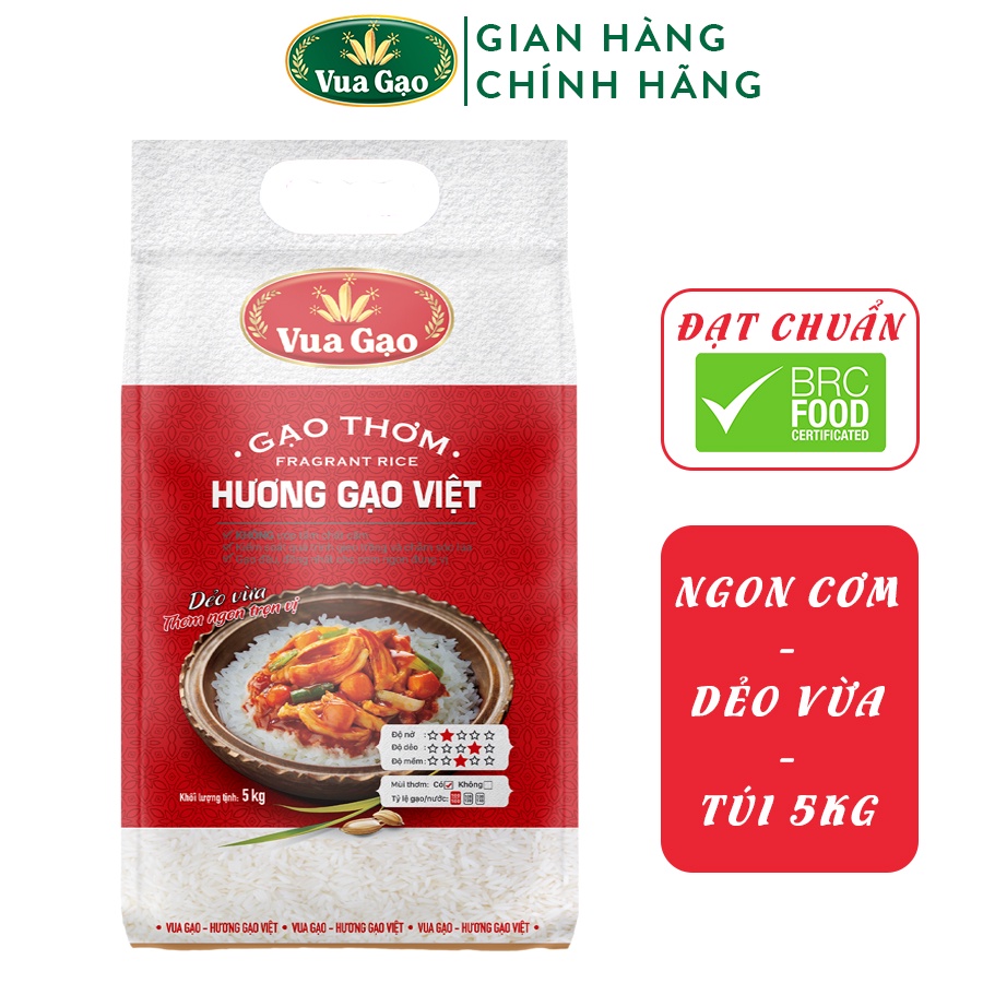 Gạo thơm hương gạo việt - chính hãng vua gạo - túi 5kg- vua gạo- hàng xuất khẩu
