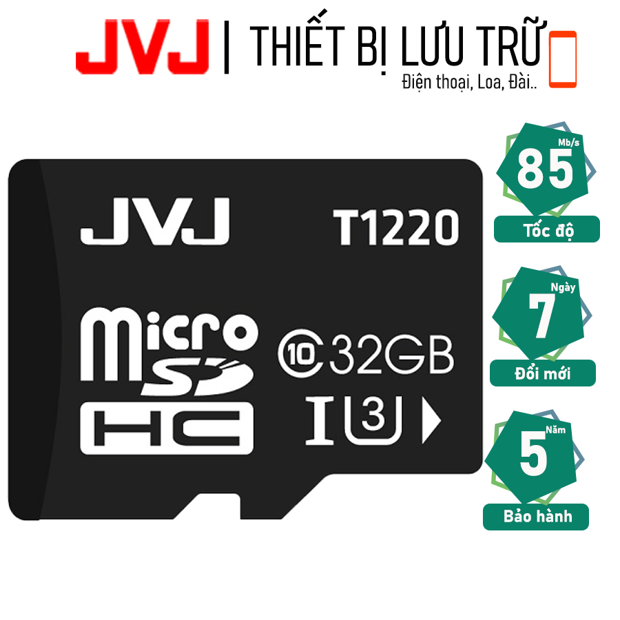 Thẻ nhớ 32Gb JVJ U3 Class 10 tốc độ cao -  chuyên dụng camera wifi,camera hành trình, điện thoại, máy chơi game thẻ nhớ 32G, siêu bền, BH 5 năm 1 đổi 1, Samsung, Oppo, Xiaomi, điện thoại android