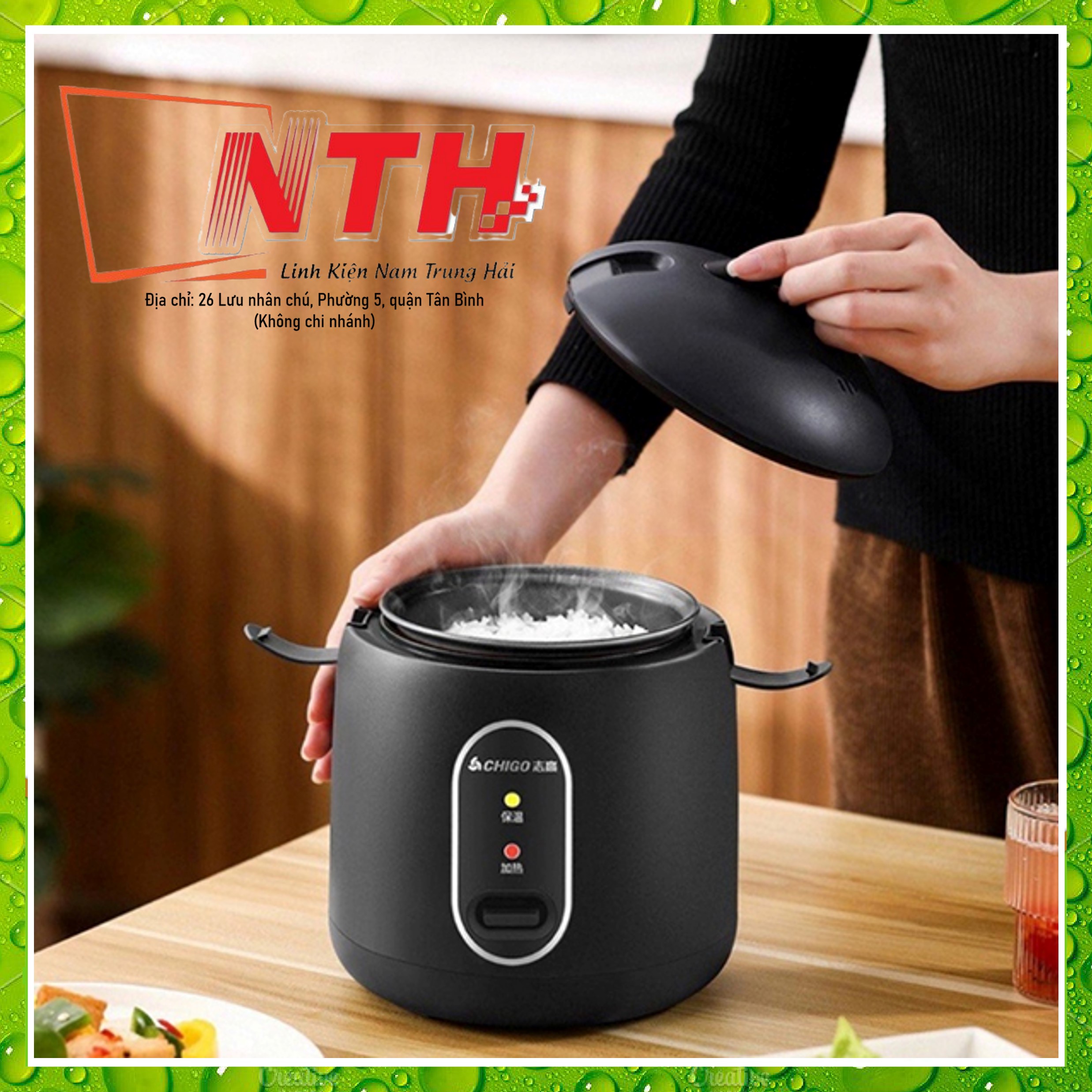Nồi cơm điện, nồi cơm điện mini đa năng chigo dung tích 1.2l chống dính phù hợp cho 1-2 người ăn