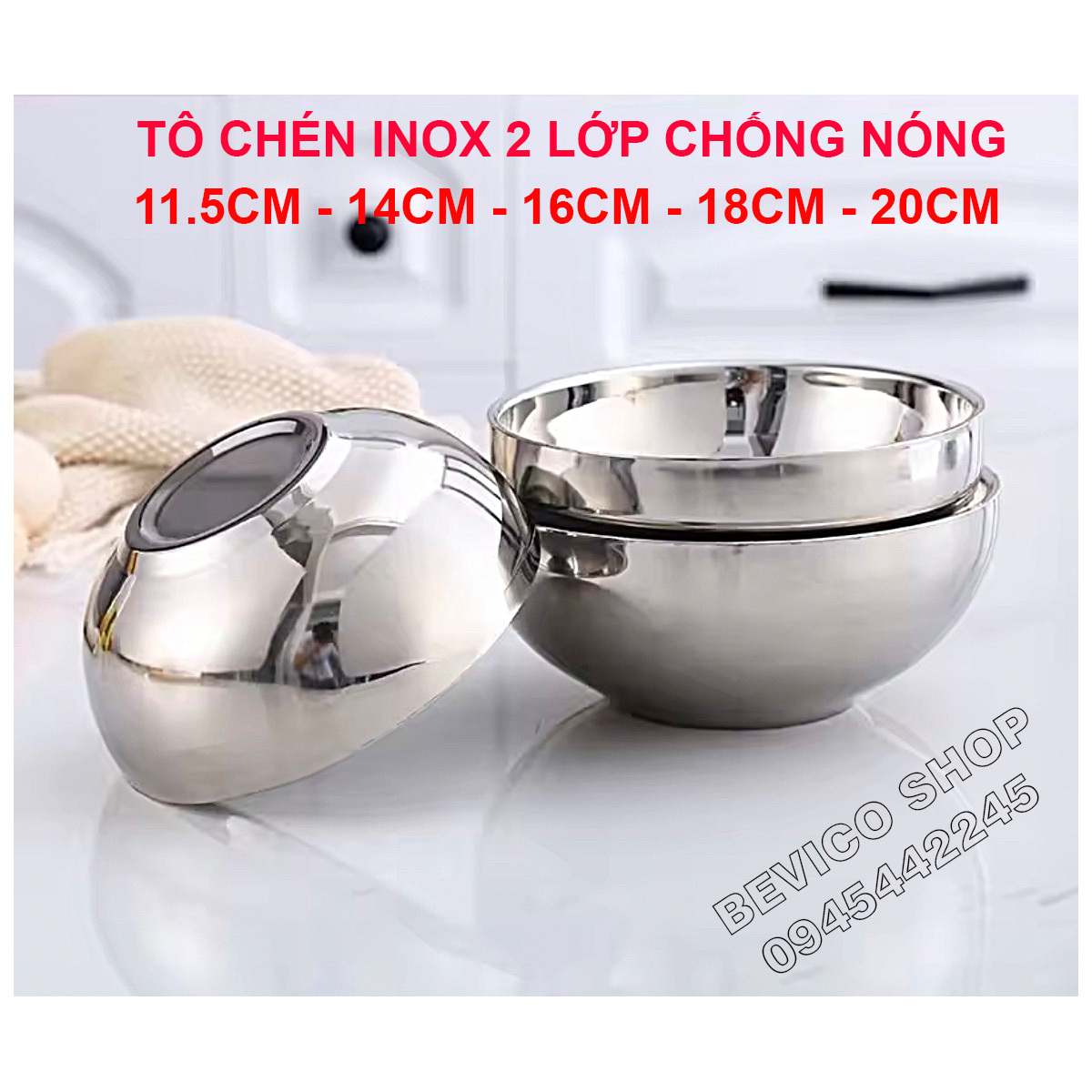 Combo 10 tô inox chống nóng trơn | đk 11.5cm/14cm/16cm/18cm