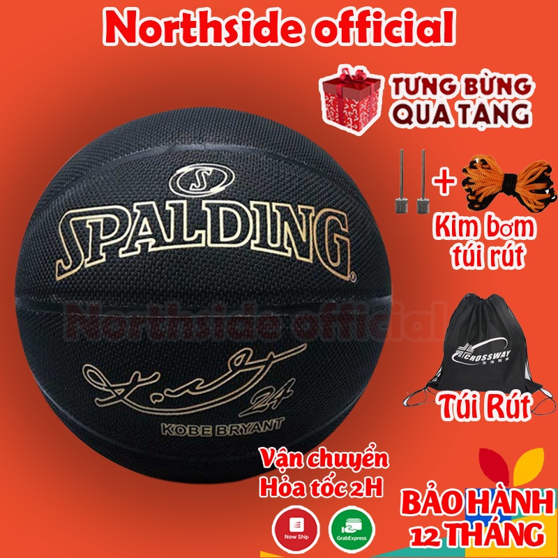 Quả bóng rổ da spalding kobe –bóng rổ da bản kobe bryant + tặng kim bơm, túi lưới bảo hành da 12 tháng