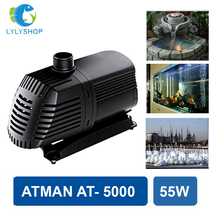 Máy bơm nước Atman AT5000 55W - 5000L/Hr cao cấp dùng bơm lọc nước hồ bể cá cảnh, hồ Koi, hòn non bộ. BH uy tín