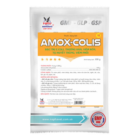 Amox-colis tụ huyết trùng, E.coli, viêm phổi 100g/gói