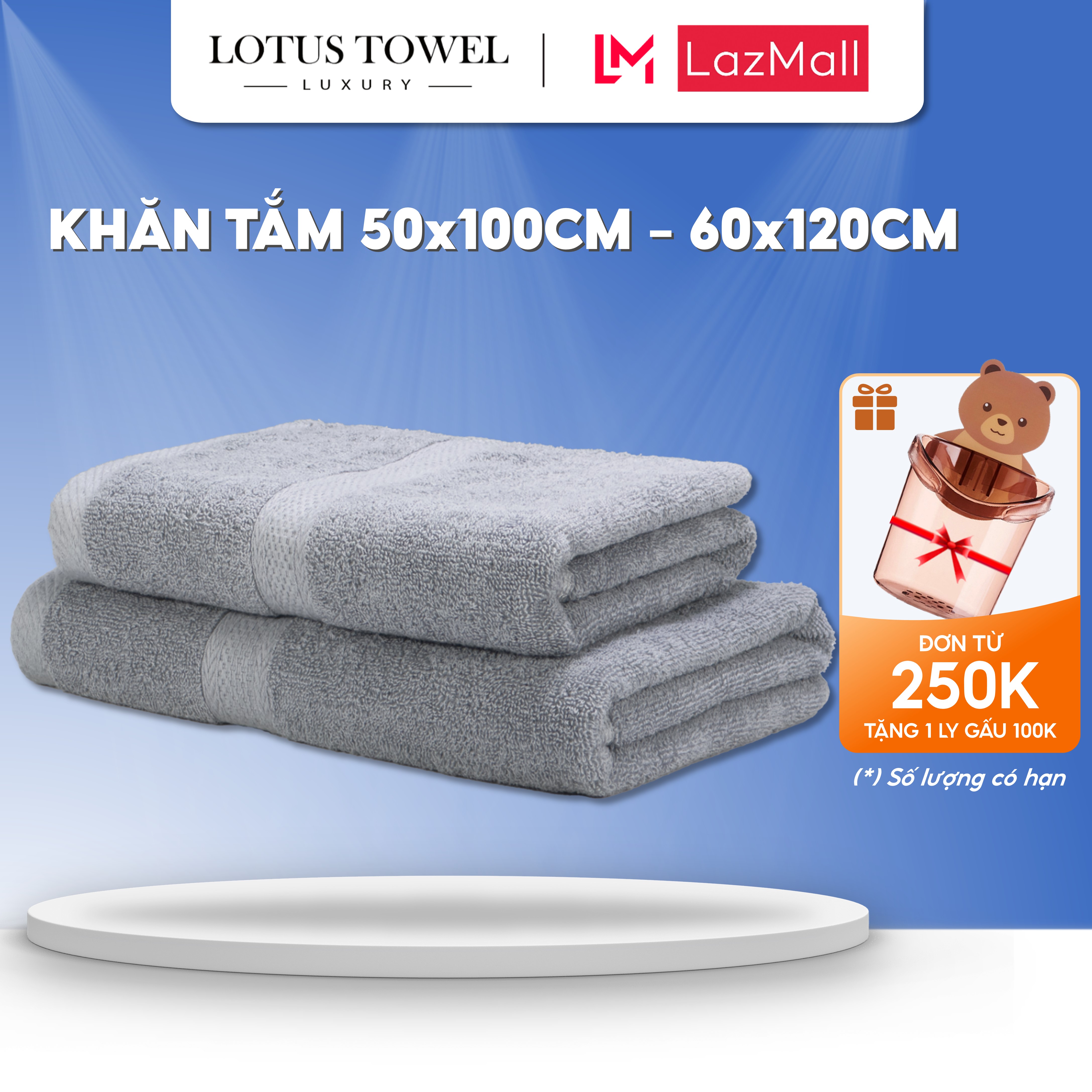 Khăn tắm LOTUSTOWEL 60x120cm, 50x100cm 100% Cotton, Mềm Mịn Thấm Hút Không Phai Màu Dùng Cho khách Sạn, Spa, Gia Đình