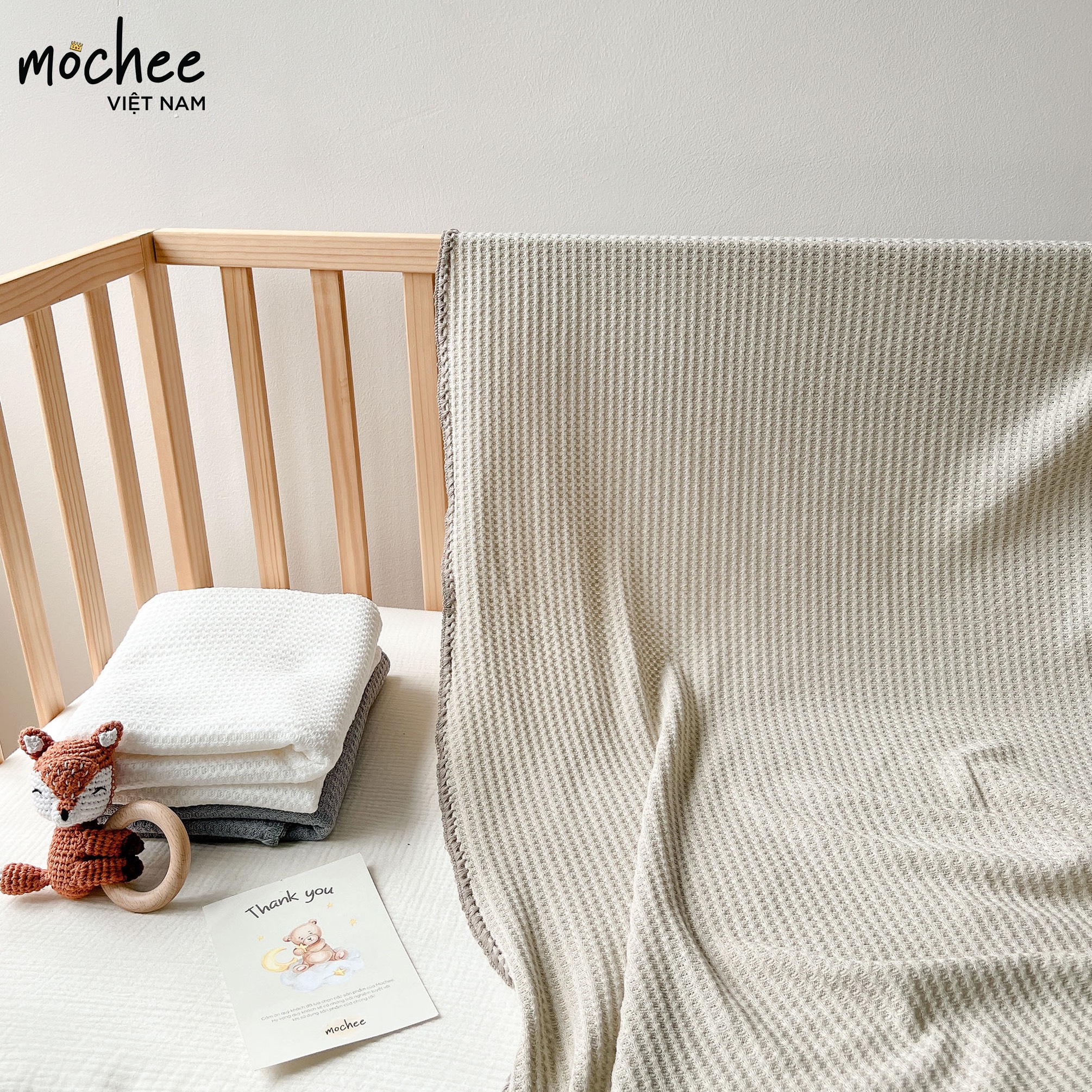 Chăn lưới MOCHEE 90 120cm cho bé trai, bé gái thoáng khí