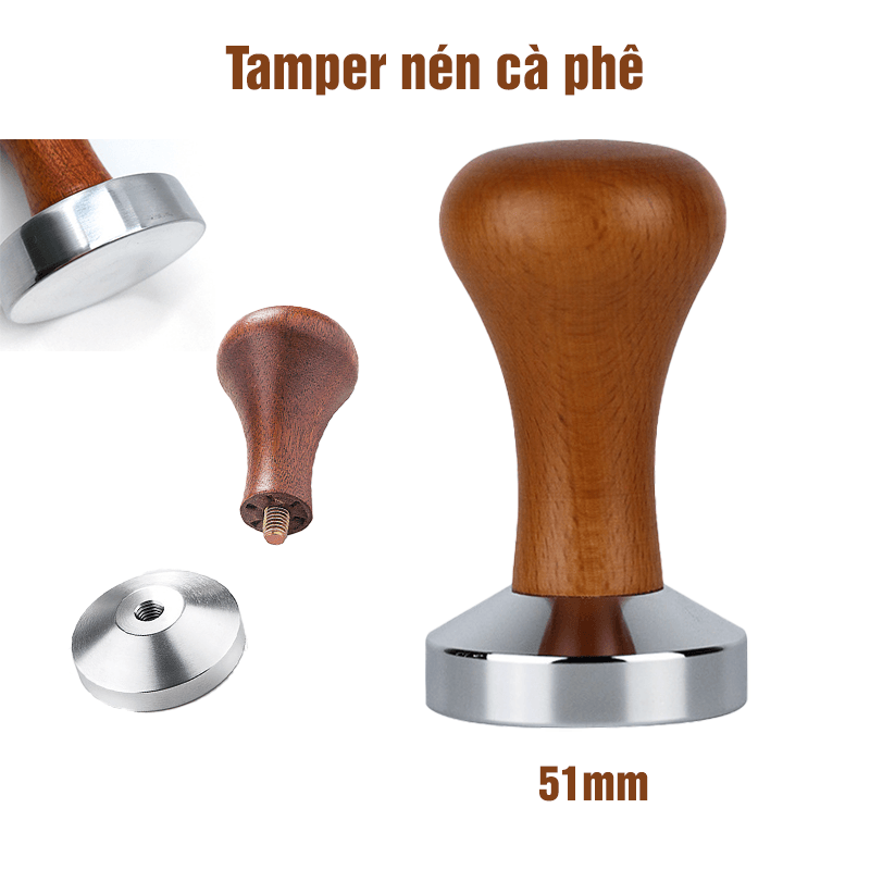 Tamper nén cà phê pha máy Inox HTG tay 51mm và 58mm, dụng cu pha chế espresso cho máy pha cafe, tháo rời vệ sinh dễ dàng