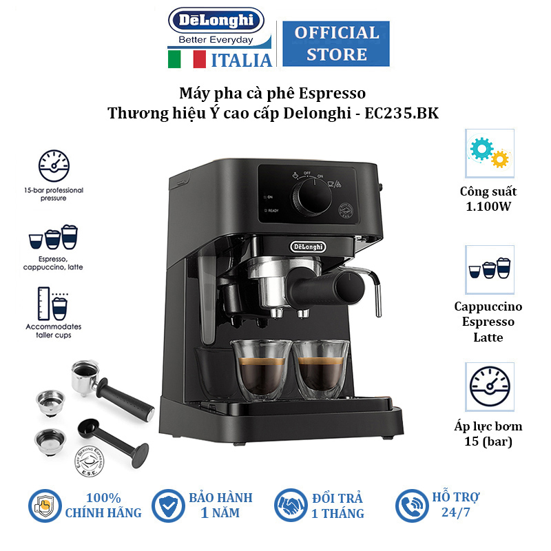 Máy pha cà phê Espresso Delonghi EC235.BK cao cấp chuyên nghiệp
