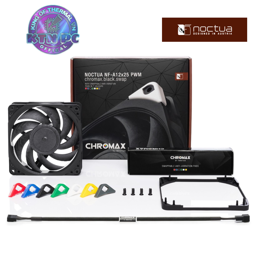 Quạt tản nhiệt Noctua A12x25 Chromax Black pwm 2000rpm - Hàng chính hãng