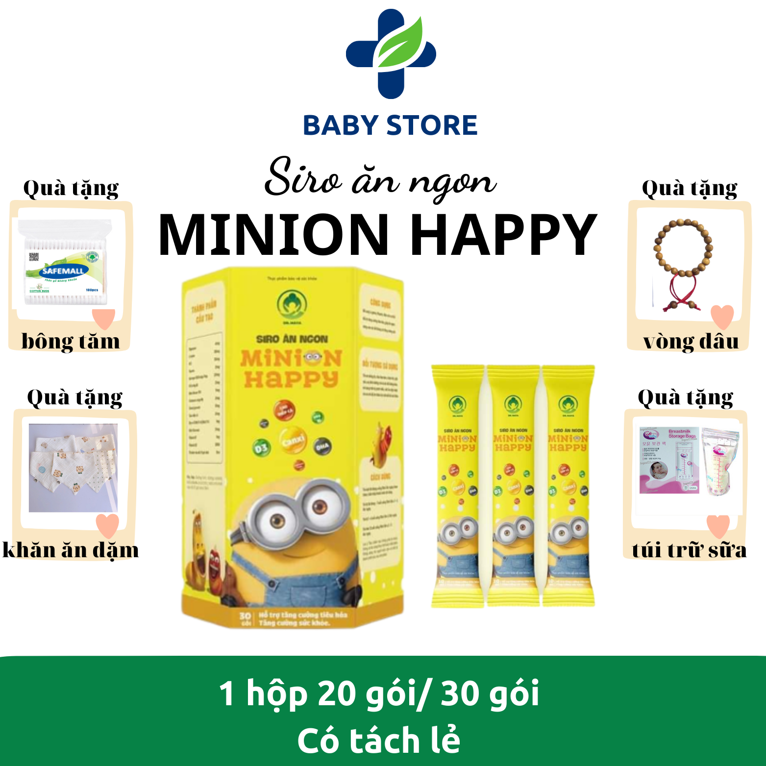 Siro ăn ngon Minion Happy DR.MAYA Hộp 30 gói hỗ trợ tiêu hoá tốt, giúp bé ăn ngon, chống suy dinh dưỡng