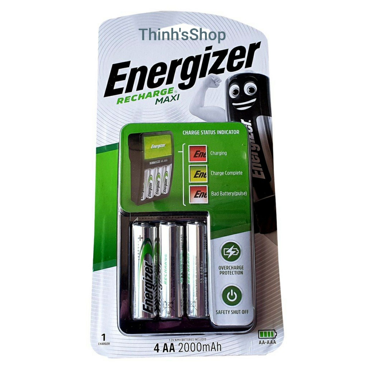 Bộ sạc Energizer Charger kèm 4 pin sạc AA 2000mAh tự ngắt khi sạc đầy - Chính hãng