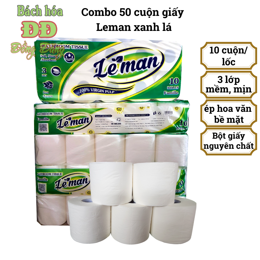 Combo giấy vệ sinh Leman Xanh Lá 3 lớp