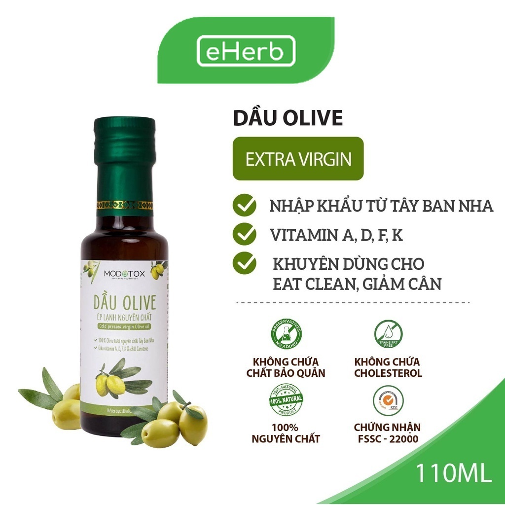 Dầu oliu cao cấp modotox extra virgin nguyên liệu nhập khẩu tây ban nha, bổ sung omega 3-6-9 110ml - 250ml - eherb