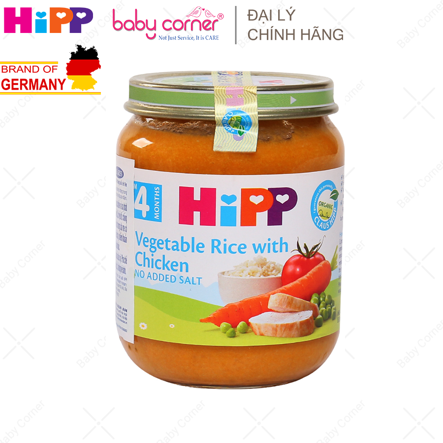 [HSD: 30/09/2024] Dinh Duõng Đóng Lọ HiPP Thịt Gà, Cơm Nhuyễn, Rau Tổng Hợp, 125g, 4M+