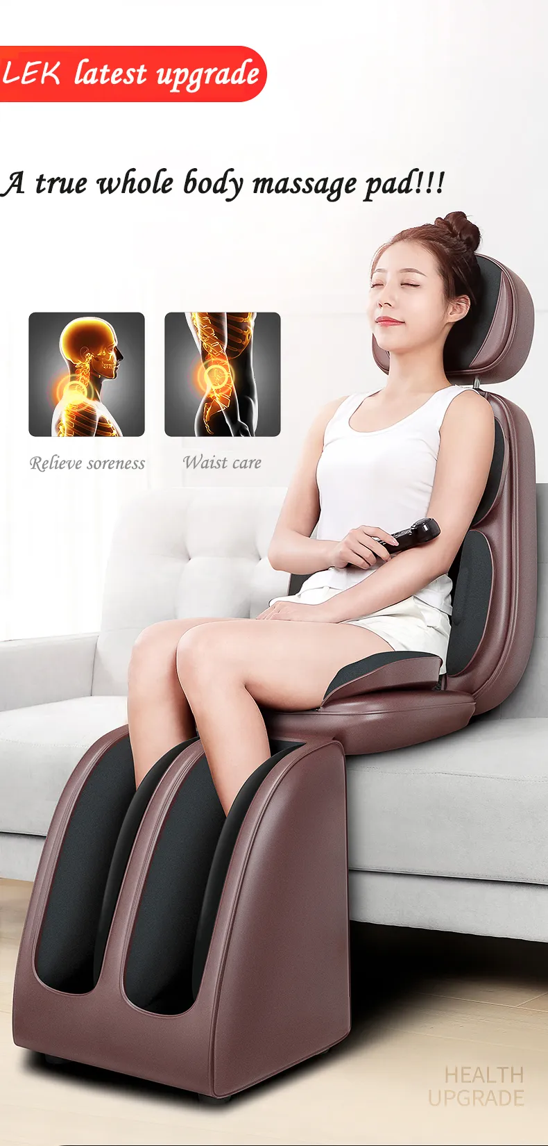 Máy mát xa Leerkang, dụng cụ massage lưng, eo và đốt sống cổ, đệm massage gia đình cổ và vai, đệm nằm phẳng đa chức năng toàn thân, bọc ghế massage mới của nhà máy OSIM, miễn phí vận chuyển.