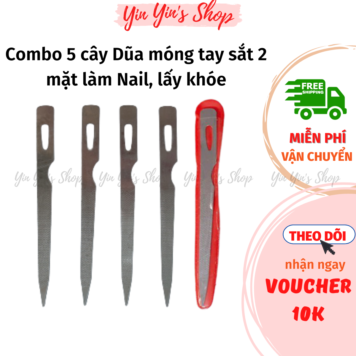 Combo 5 cây dũa móng tay sắt chuyên dụng 2 mặt làm nail, lấy khóe móng dài 12.5cm