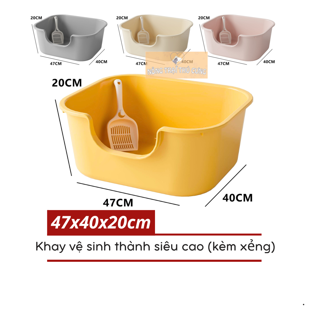 Khay vệ sinh cho mèo thành cao chống văng cát 47x40x20 cm - giao màu ngẫu nhiên -