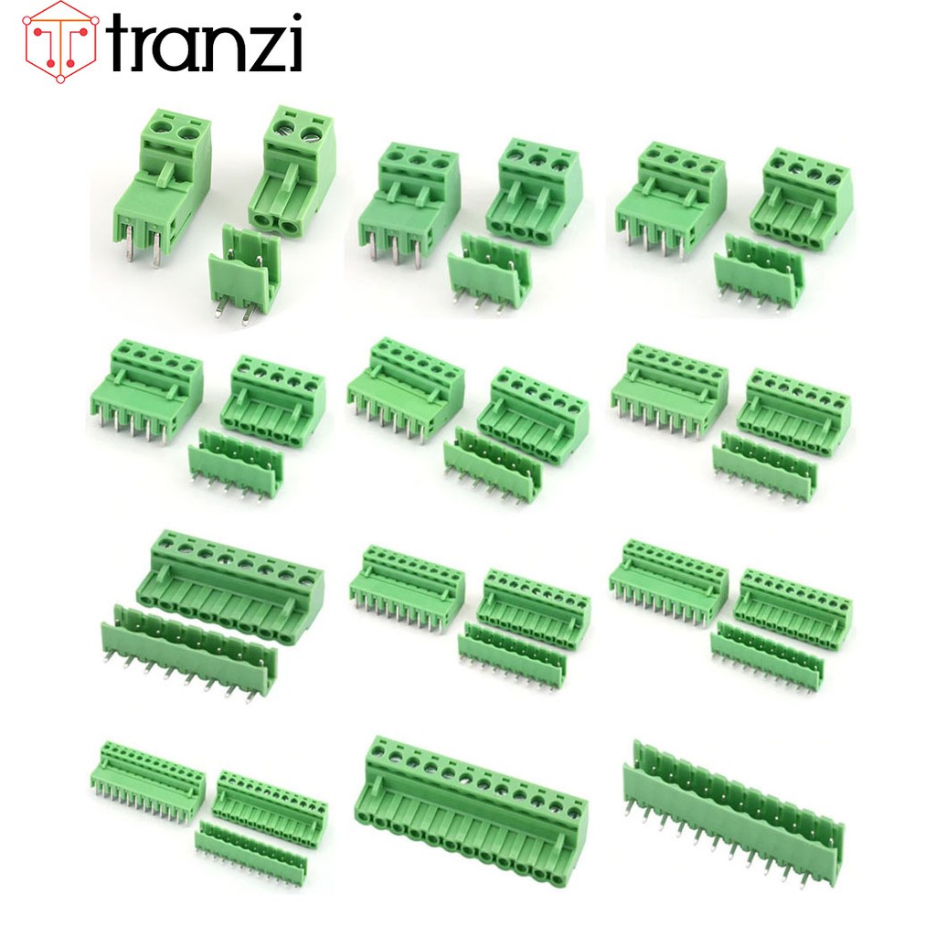 Cầu đấu 5.08mm 2edg5.08 2p 3p 4p 5p 6p 7p 8p 9p 10p 11p 12p bộ đực cái chân cắm cong xanh