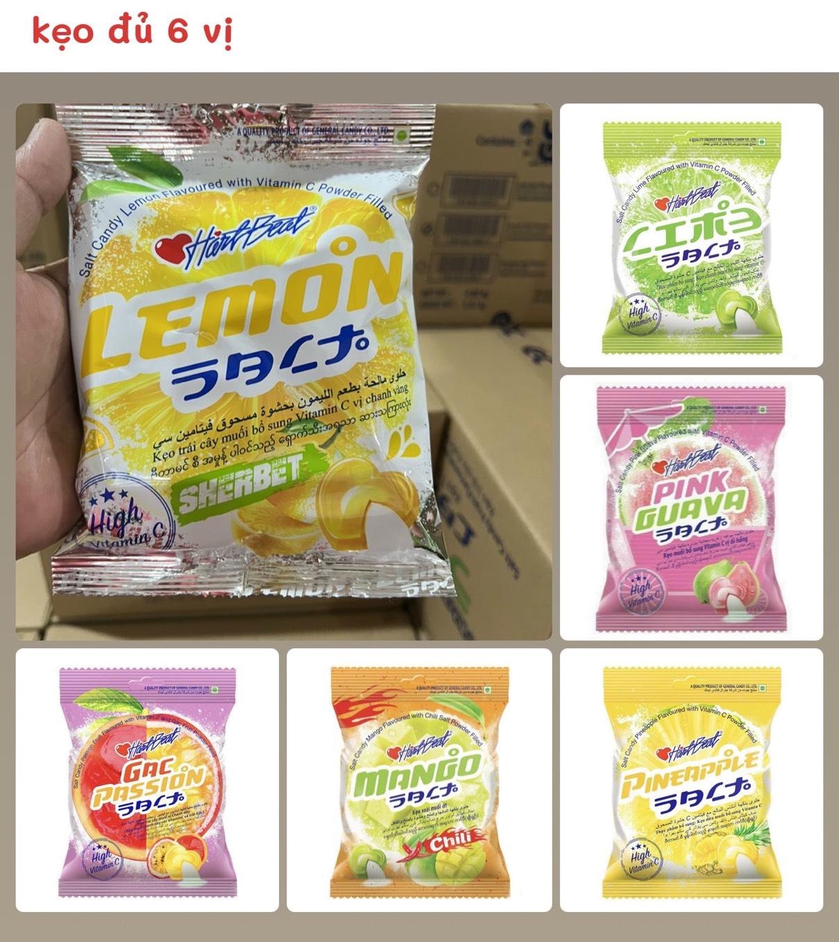 Kẹo Chanh_Xoài_Khóm_Chanh Dây Muối  Thái Lan Hart Beat 120g - Đủ Vị