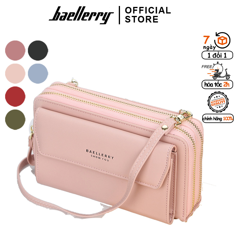 Túi Ví Nữ Đeo Chéo Hoặc Cầm Tay Hiệu Baellerry Dáng Nằm 2 Ngăn Kéo Với Nhiều Ngăn Đựng Thẻ, Giấy Tờ Tiện Dụng - N0109