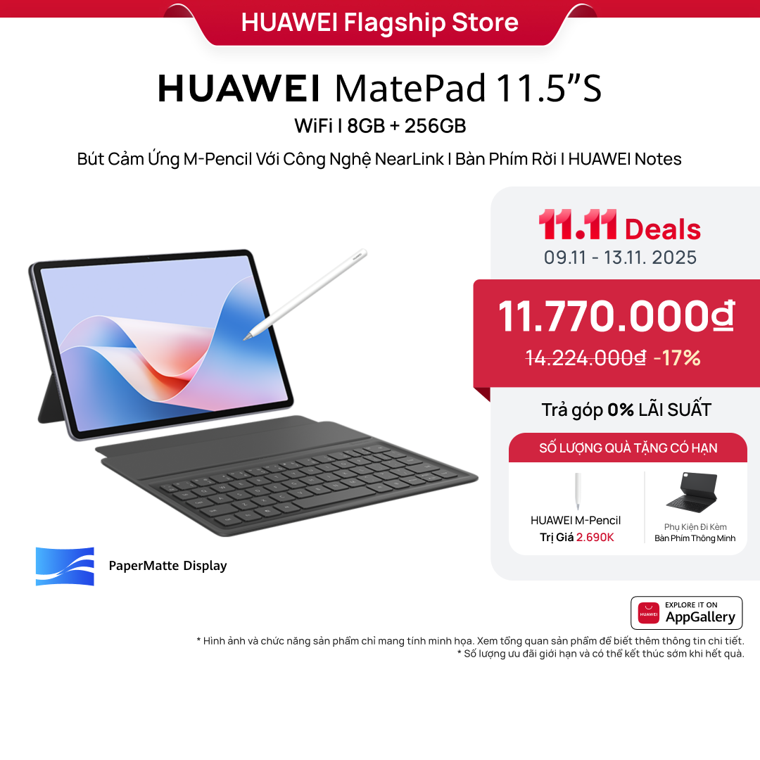 Máy tính bảng HUAWEI MatePad 11.5"S | Bút Cảm Ứng M-Pencil Với Công Nghệ NearLink2 | Bàn Phím Rời | HUAWEI Notes