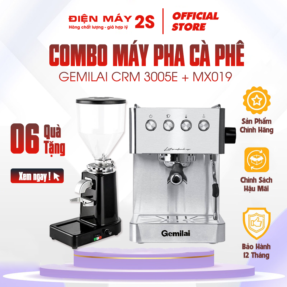 Combo máy pha cà phê gemilai 3005e và máy xay espresso 019 -sử dụng cho quán cà phê vừa và nhỏ, văn phòng, gia đình - giá ưu đãi siêu sale 06/2023
