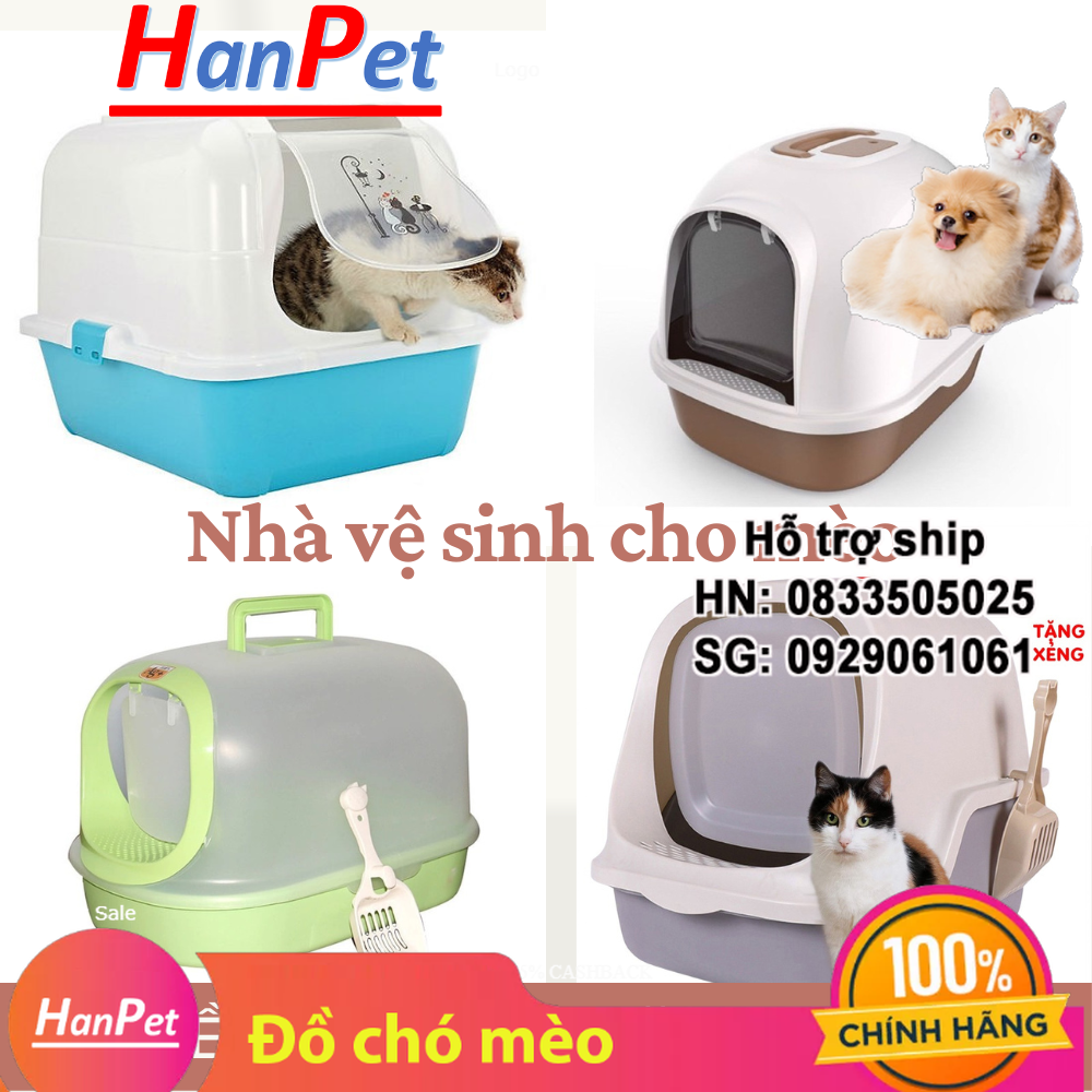 Hanpet - Nhà vệ sinh cho mèo Size lớn (có 4 loại ) tặng kèm xẻng (màu ngẫu nhiên) - nha ve sinh meo - khay đựng cát mèo - cat ve sinh meo - hop dung cat meo - nha meo - long meo -