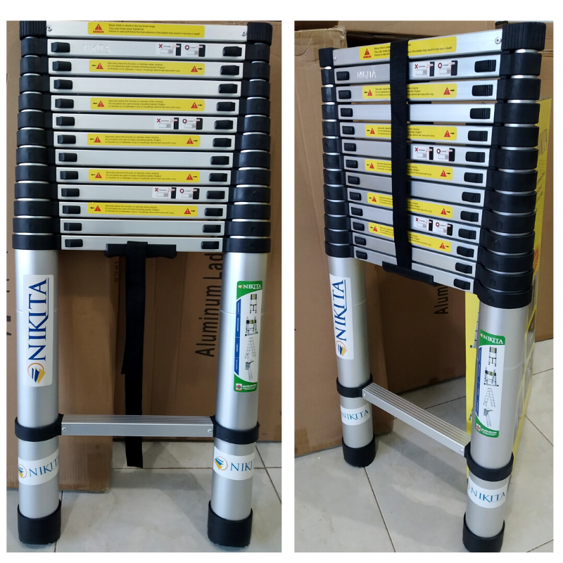 Thang nhôm rút đơn 5,4m Nikita Nhật Bản KN-R54 Kích thước rút gọn: 105x 50 x 10cm Chiều cao tối đa: 5.4m Chiều dài rút gọn 1.05m Trọng lượng 16kg Số bậc: 14 bậc Chất liệu: Hợp kim nhôm 6063 Tải trọng 150kg, tiêu chuẩn EN131